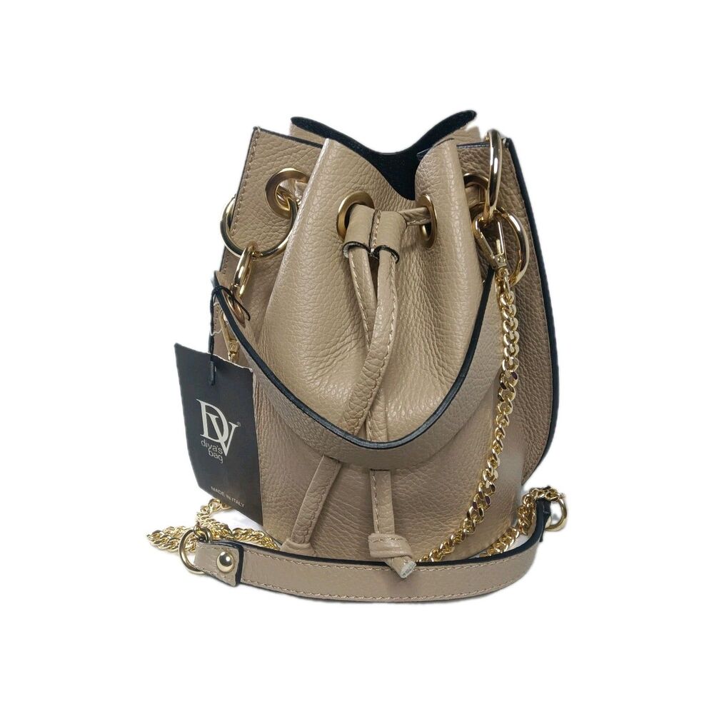 Divas Italian Leather Bucket Handbag Crossbody Bag Taupe - Picture 6 of 10